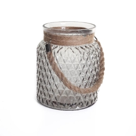 17cm Glass Jar with Rope Handle  (x6)